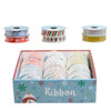 RIBBON HOLIDAY 6AST PRINTS 0.6X3YD GROSGRAIN/SATIN 36PC PDQ