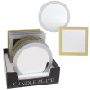 CANDLE PLATE MIRROR GLITTER TRIM 4.5IN ROUND/SQUARE 12PC PDQ UPC LABEL