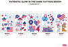 TATTOOS PATRIOTIC GLOW IN DARK 10 SHEETS 4.3 X 2.95IN ON 24PC DISP STRIP