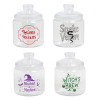 CANDY POTION APOTHECARY JARS PLASTIC 4AST HALLOWEEN PRINTS 3.9 X 5.3IN UPC LABEL
