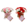 ROSE FLORAL ARRANGEMENT IN BURLAP WRAPPED POT 2AST COLORS 5IN VAL/HT