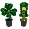 TABLE DECOR TINSEL ST. PAT 2AST LEPRECHAUN HAT OR SHAMROCK IN PLANTER 9-10IN H ST. PAT HT