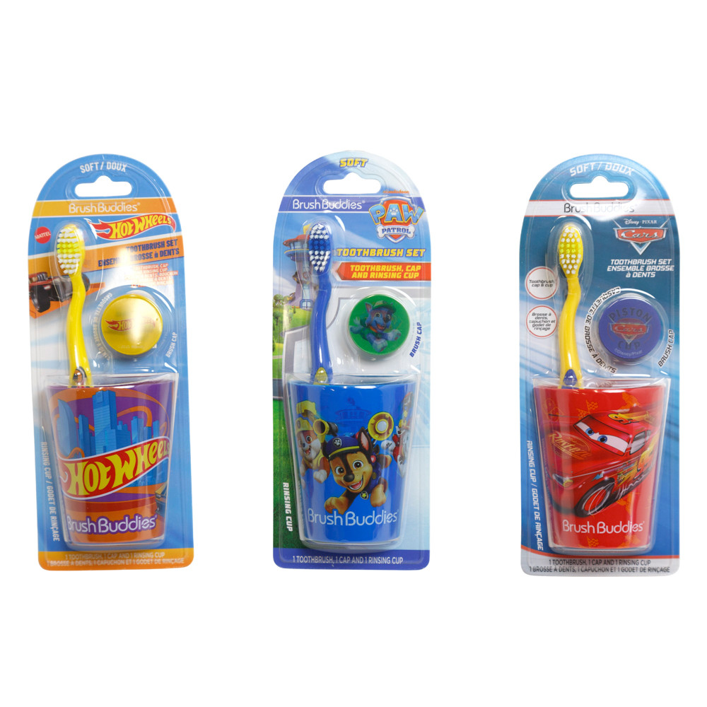 ディズニー35周年TOOTHBRUSH KIT TOOTHBRUSH GIFT SET LICENSED 3PC SET PAW PATROL, DISNEY CARS, HOT