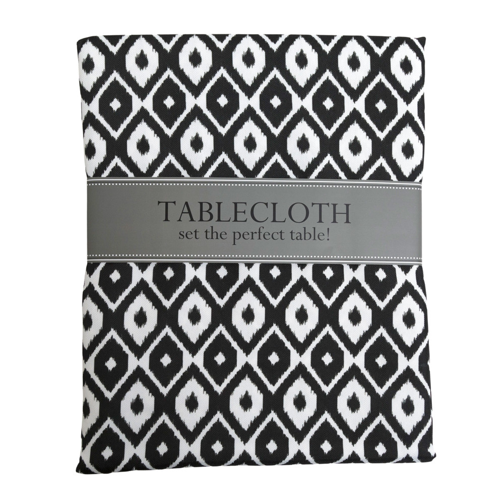 PB Textile＆card TABLECLOTH 60IN W/ZIPPER BLACK IKAT ROUND INDOOR/OUTDOOR WATER