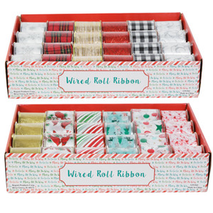 RIBBON WIRE CHRISTMAS 2.5X3YDS 12AST IN 2-24PC PDQ'S PER CASE 6AST PER PDQ