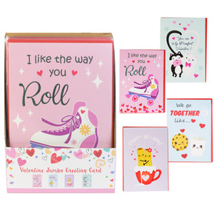 VALENTINE JUMBO GREETING CARD 8.5 X 12.25IN 4 ASST / 24PC PDQ VAL LABEL / SHRINK