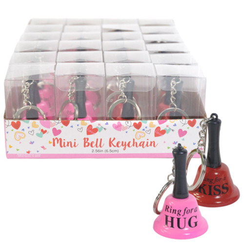 MINI BELL KEYCHAIN VALENTINE24PC PDQ RED/PINK 2AST HUG/KISS2.56IN PVC BOX/LABEL