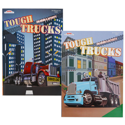 COLOR & ACTIVITY BOOK TOUGH TRUCKIN 2-ASSORTED COUNTER DISPLAY PPD $4.95