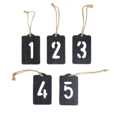 TAGS SET OF 5 NUMBERSWOODEN BLACK ($10.00)