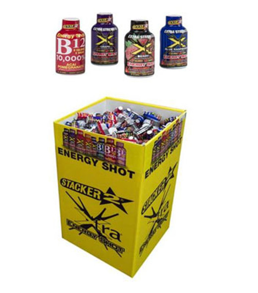 ENERGY SHOTS 192PC 4 ASSORTED FLAVORS 2OZ XTRA STACKER 2 FLOOR DISPLAY ENERGY SHOTS 192PC 4 ASSORTED FLAVORS 2OZ XTRA STACKER 2 FLOOR DISPLAY