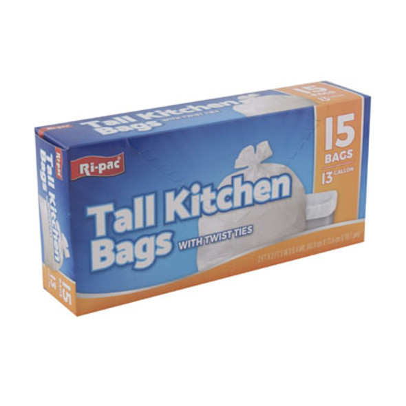 TRASH BAGS 15CT - 13 GALLON TALL KITCHEN - WHITE