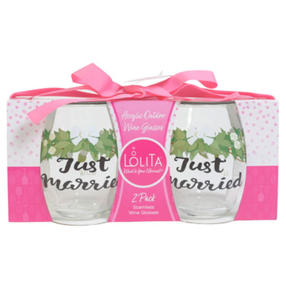 WINE STEMLESS 15OZ 2PC SET JUST MARRIED LOLITA ACRYLIC WINE STEMLESS 15OZ 2PC SET JUST MARRIED LOLITA ACRYLIC