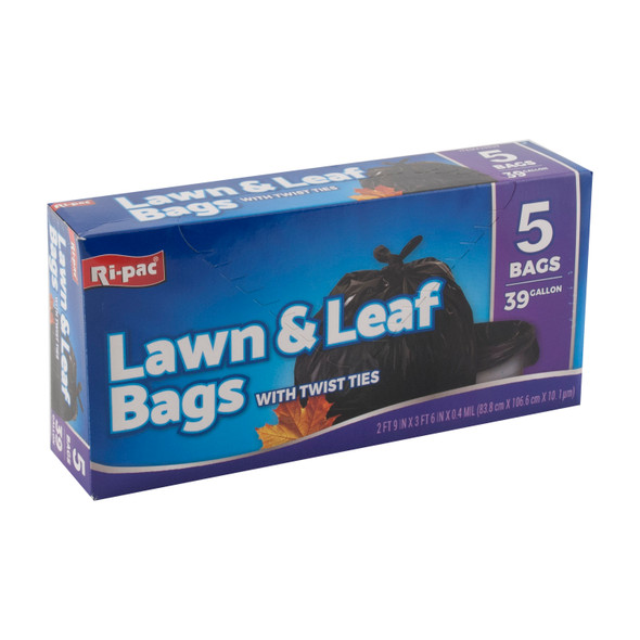 TRASH BAGS 5CT - 39 GALLON BLACK LAWN AND LEAF