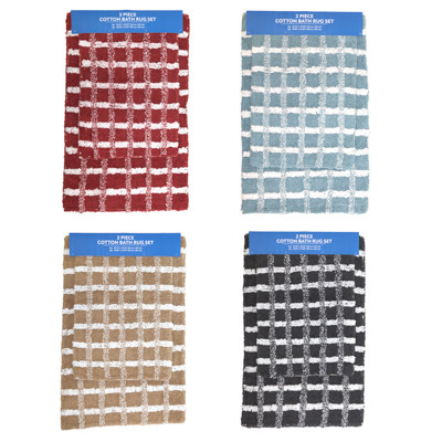BATHROOM RUG SET 2PC SQUARE STRIPE DESIGN 4 COLORS NON-SLIP SPRAY