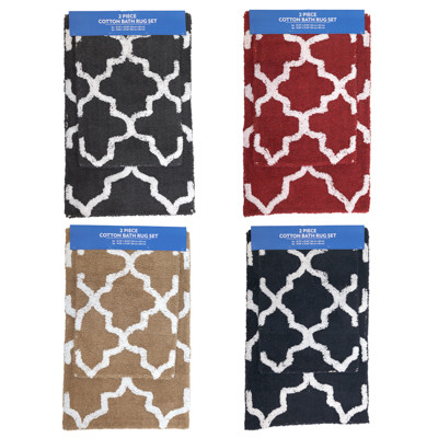 BATHROOM RUG SET 2PC SQUARE SWRIL DESIGN 4 COLORS NON-SLIP SPRAY