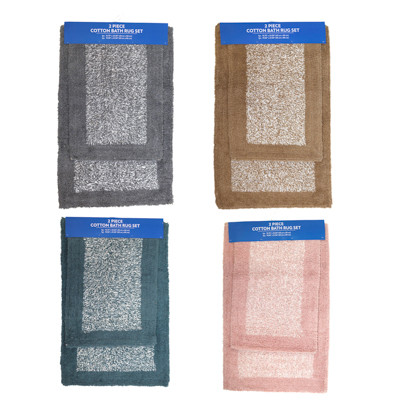 BATHROOM RUG SET 2PC SQUARE 2 TONE/4COLORS NON-SLIP SPRAY
