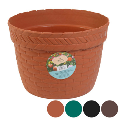 PLANTER WEAVE DESIGN ROUND 10" X 7.5"h 4 COLORS #6048 NO PUNCHED OUT HOLES