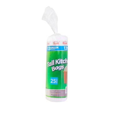 TRASH BAGS 25CT 13 GALLON TALL WHITE KITCHEN BAGGED