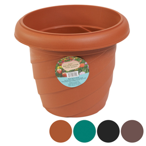 PLANTER ROUND TWIST NO HOLES 8IN HI X 8.25IN ACROSS 4 COLORS PLANTER ROUND TWIST NO HOLES 8IN HI X 8.25IN ACROSS 4 COLORS