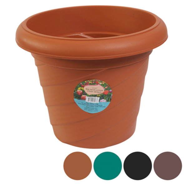PLANTER ROUND TWIST NO HOLES 10IN X 11.5IN ACROSS 4 COLORS