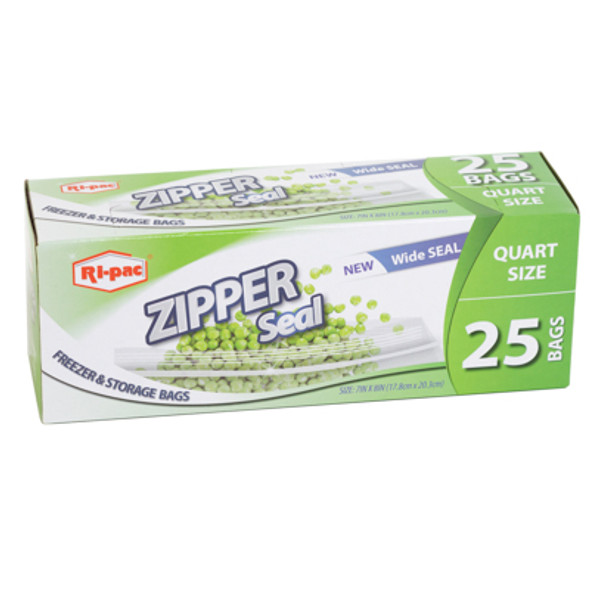 STORAGE BAGS 25CT QUART ZIPPER SEAL