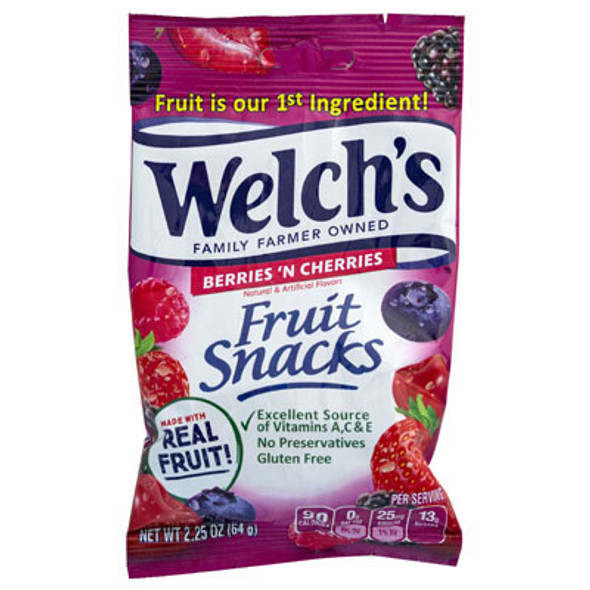 WELCH'S FRUIT SNACKS BERRIES N' CHERRIES 2.25 OZ PEG BAG