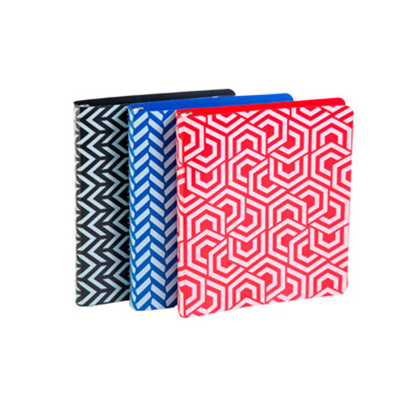 BINDER 3 RING 24PC DISPLAY PRINTED RED-BLUE-BLACK