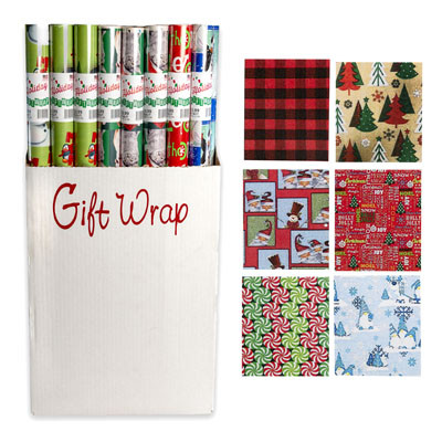 GIFT WRAP CHRISTMAS 30 SQ FT30 INCH X 12 FOOT PPD $3.99 RANDOM PRINTS ON 1.5 INCH CORE