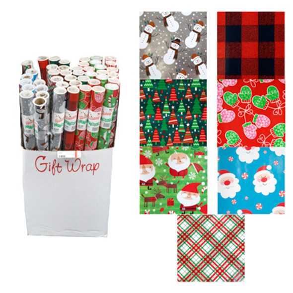 GIFT WRAP CHRISTMAS 85 SQ FT1.5IN CORE ASST DESIGNS PP $6.99MADE IN USA