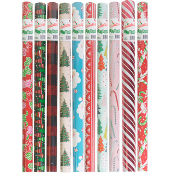 GIFT WRAP CHRISTMAS 100 SQ FT1.5IN CORE ASST DESIGNS PP $6.99 30 INCH WIDTH