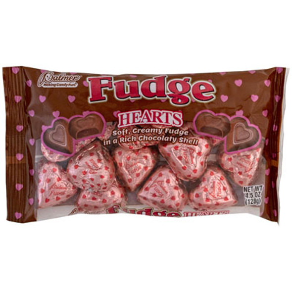 VALENTINE CANDY FUDGE FILLEDHEARTS 4.5 OZ BAG IN PDQ