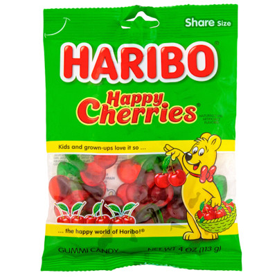 HARIBO HAPPY CHERRIES GUMMI CANDY 4 OZ PEG BAG