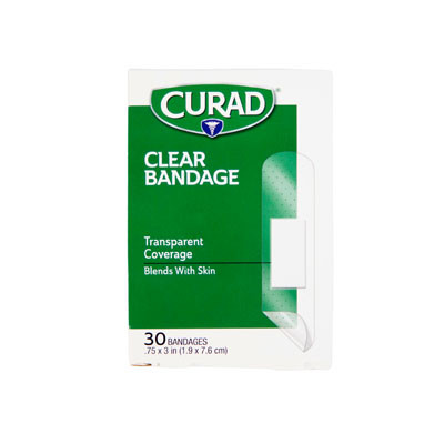 BANDAGES CURAD 30CT CLEAR PLASTIC .75X3 STRIPS BOXED #CUR44010RB