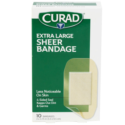 BANDAGES CURAD SHEER XL 10CT 2 X 4 STRIPS BOXED #CUR02277RB