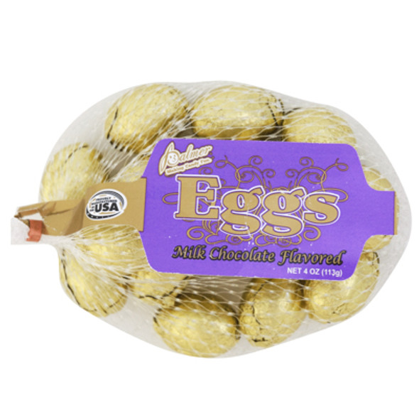 MILK CHOCOLATE FLAVOR EGGS GOLD FOIL WRAP IN MESH BAG - COUNTER DISPLAY