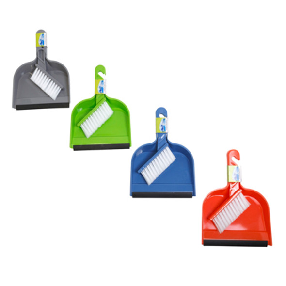 DUST PAN MINI WITH RUBBER LIP & BRUSH 4 COLORS 9.5X6.5 IN PDQ DUST PAN MINI WITH RUBBER LIP & BRUSH 4 COLORS 9.5X6.5 IN PDQ