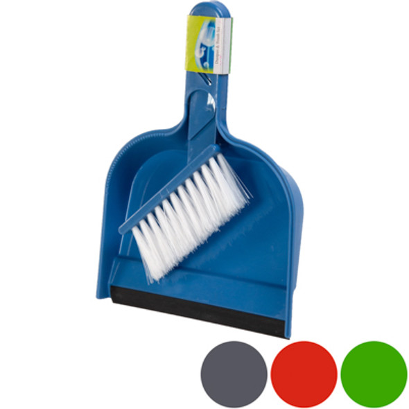 DUST PAN MINI WITH RUBBER LIP & BRUSH 4 COLORS 9.5X6.5 IN PDQ