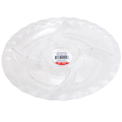 SERVING TRAY ROUND 5 SECTION CLEAR 11IN DIA IN WHITE CASE CUT CARTON 172G/LABEL