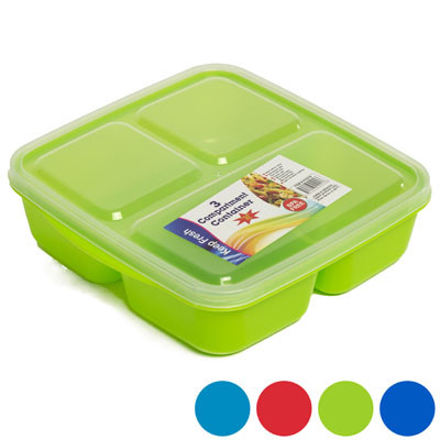 FOOD STORAGE 3-COMPARTMENT SQUARE 5-ASSORTED COLORS #193016 COUNTER DISPLAY
