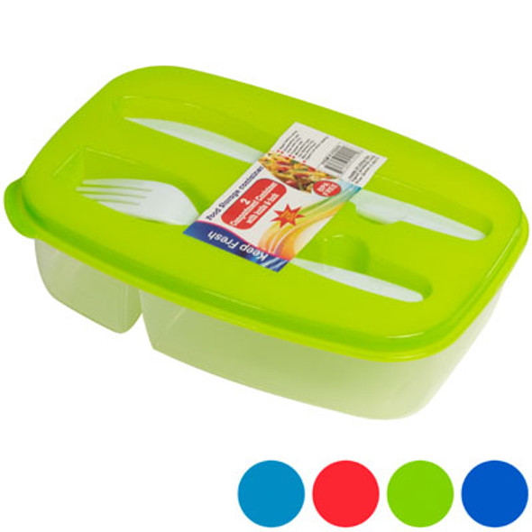LUNCH BOX 2 COMPARTMENT W/FORK & KNIFE IN PDQ 5 ASST #554340