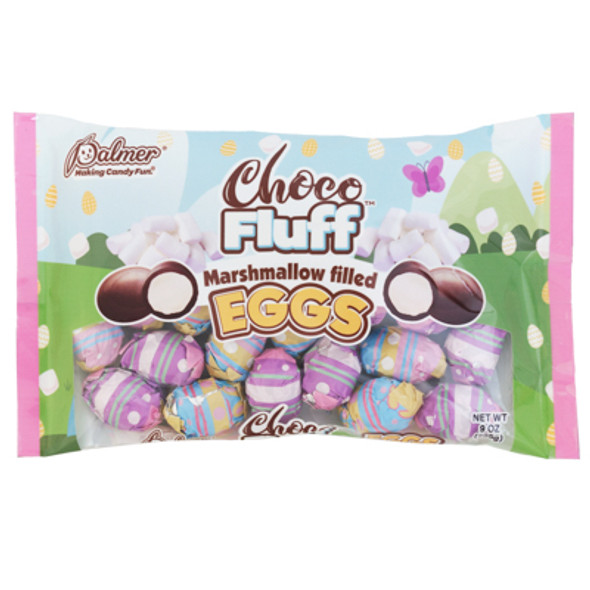 CHOCOFLUFF EGGS MARSHMALLOW FILLED 9 OZ BAG IN COUNTER DISPLAY CHOCOFLUFF EGGS MARSHMALLOW FILLED 9 OZ BAG IN COUNTER DISPLAY