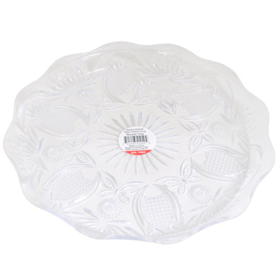 CLEAR ROUND TRAY 13.5IN CUTGLASS DESIGN 280G #104 COUNTER DISPLAY