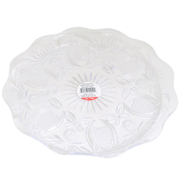 CLEAR ROUND TRAY 13.5IN CUTGLASS DESIGN 280G #104 COUNTER DISPLAY