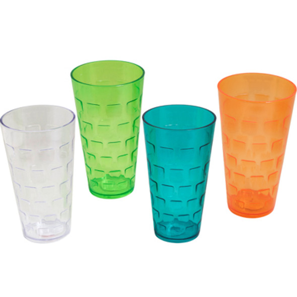 TUMBLERS GLASS-LOOK 3 COLORS/1 CLEAR 1CT 24 OZ IN WHITE CASE CUT CARTON/LABEL