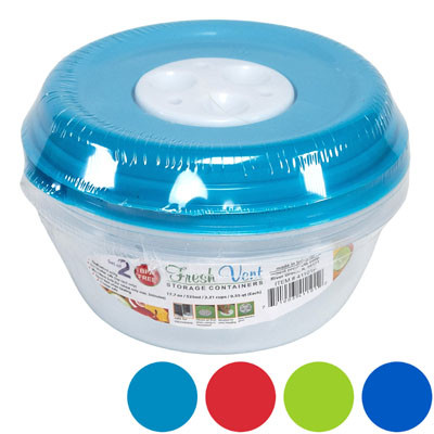 FOOD STORAGE SET OF 3 17.7 OZ 525 ML ROUND FRESH VENT 4 COLOR LIDS IN PDQ #5312X2N