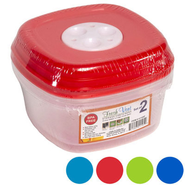 FOOD STORAGE SET OF 2, 21.9 OZ650 ML SQUARE FRESH VENT4 COL LIDS IN PDQ #5234X2N