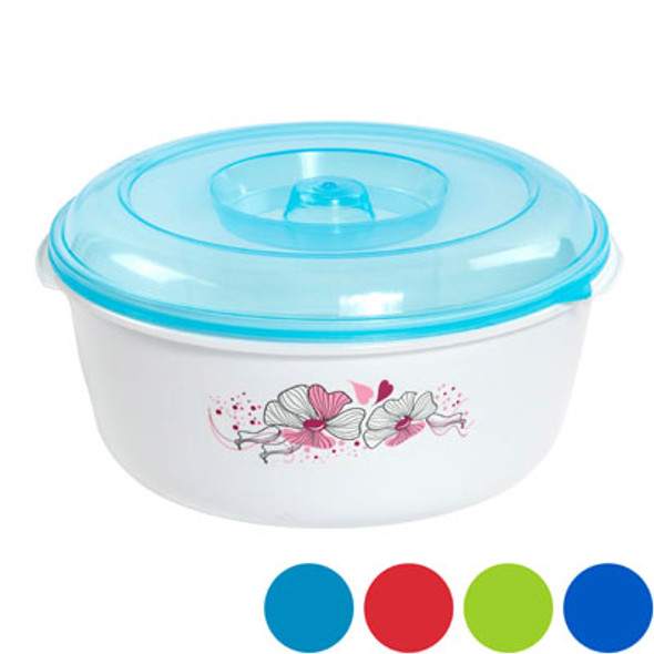 FOOD STORAGE CONTAINER ROUND 96 OZ FLOWER DESIGN IN PDQ 4 COLOR LIDS 163G #1375