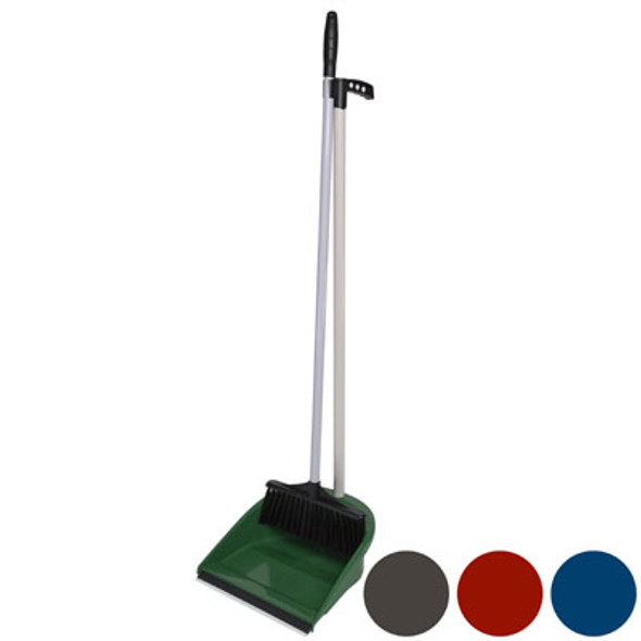 DUST PAN & BROOM SET 4 CLRS DUSTPAN/RUBBER LIP & 29IN POLE