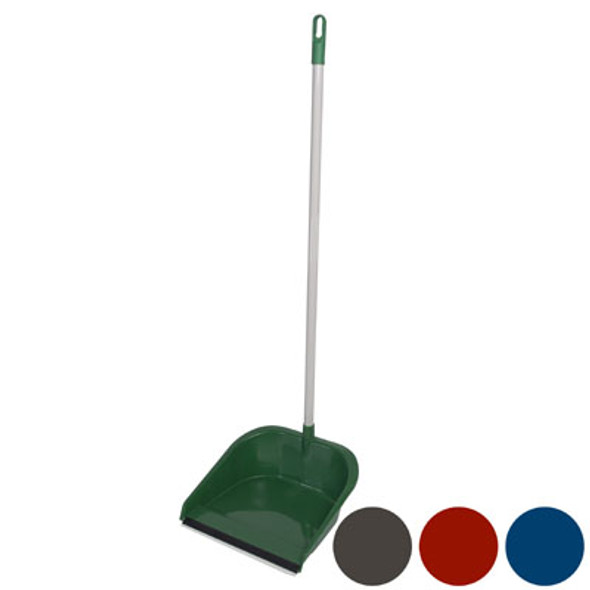 DUST PAN W/RUBBER LIP & 29 INCH HANDLE W/WHITE POLE 4 COLORS DUST PAN W/RUBBER LIP & 29 INCH HANDLE W/WHITE POLE 4 COLORS