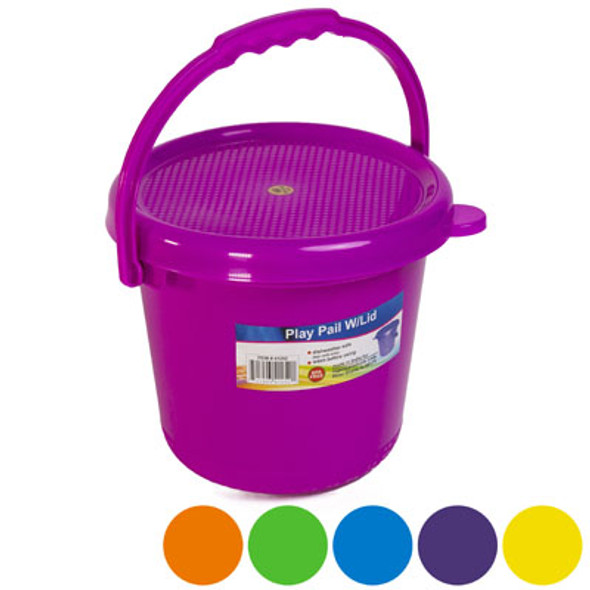 PLAY PAIL WITH COVER & HANDLE 84 OZ 6 COLORS